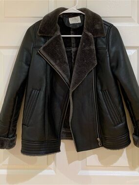 Zara Black Faux Shearling Aviator Jacket - Kids